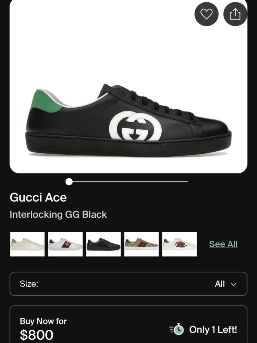 Gucci Ace ‘interlocking G’ 625783 size 9